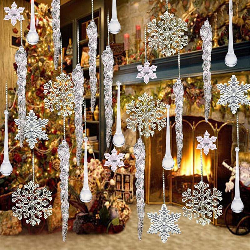 2025 Christmas Snowflake Icicle Column Ornament Acrylic Christmas Tree Hanging Pendant Fake Icicle Tree Decoration