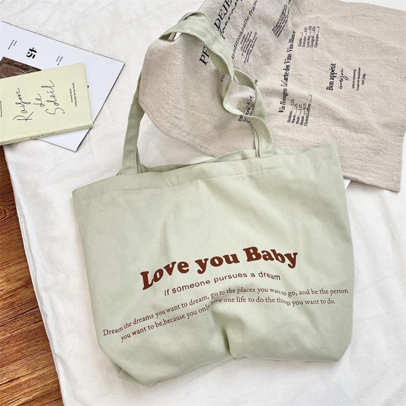 Letter Printed Canvas Bag Niche Large Capacity Commuter Shoulder Tote Bag Portable Shopping Shoulder