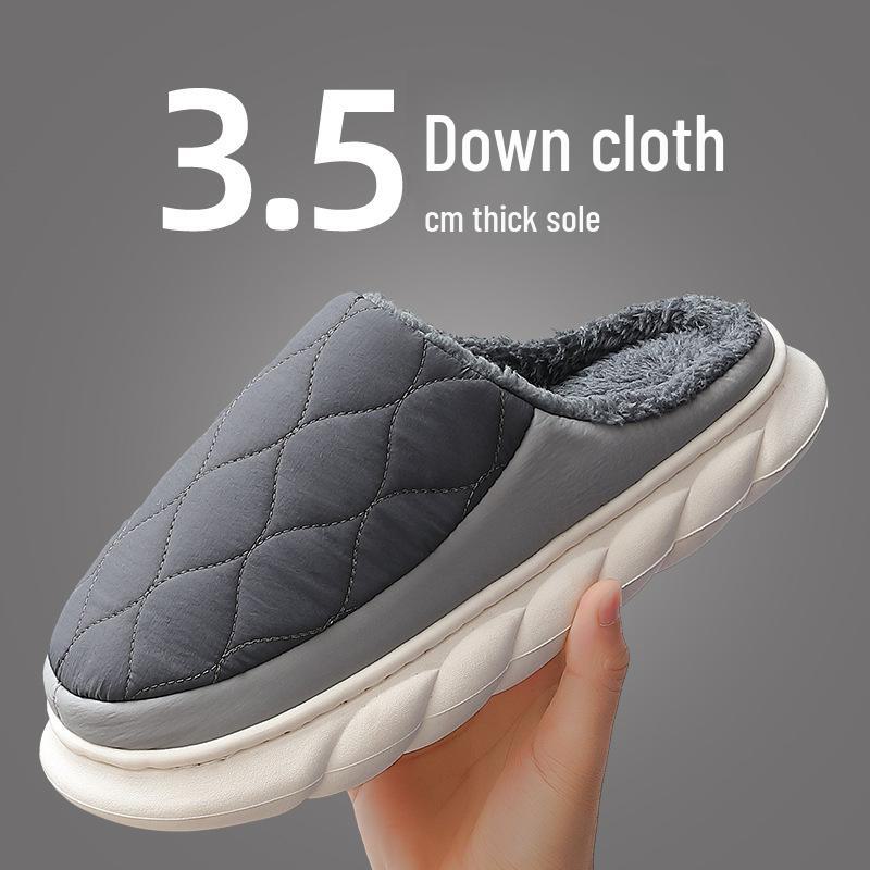 

Мужские уютные тапочки из хлопка с пуховым эффектом: Нескользящая, водонепроницаемая, толстая подошва для осени/зимы. 48-49 fits 47-48 темно-серого