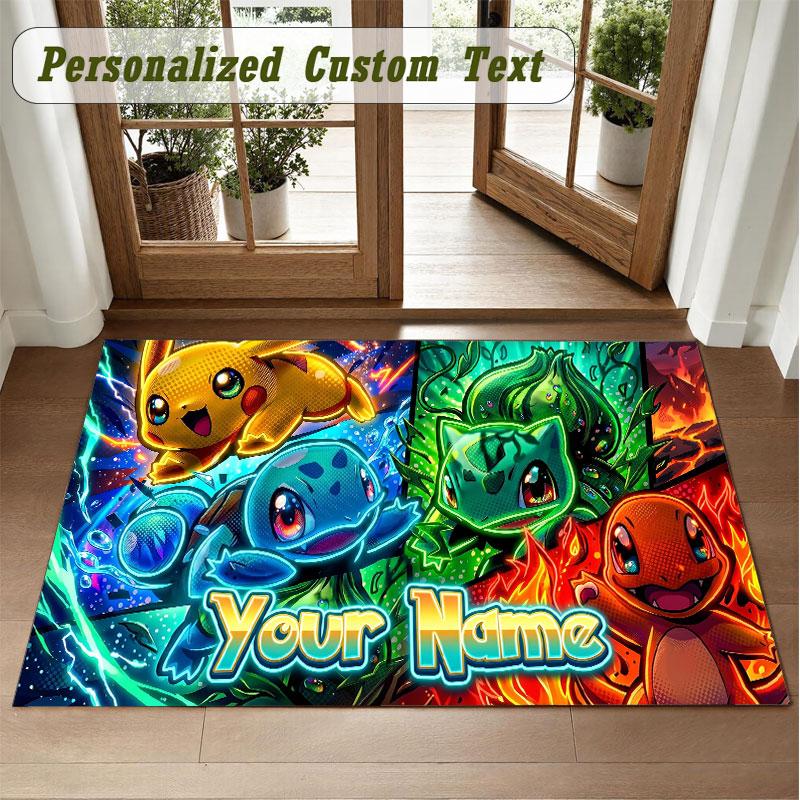 Crystal Velvet Square Rug Custom NamePokémon Pattern Non Slip Home Floor Decor Rug