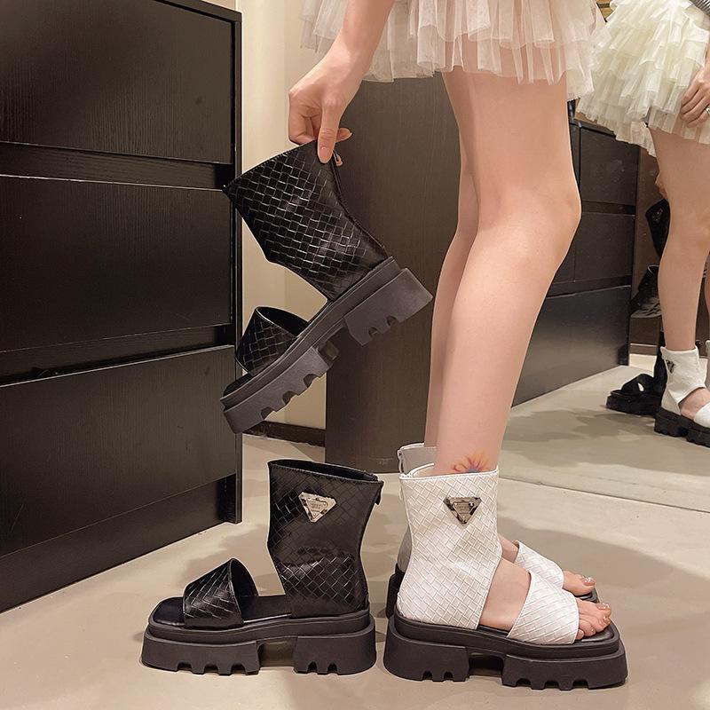 Muffin-Sohle Zehenfrei Kurzer Schaft Ausgehöhlte Martin-Stiefel Damen Sommer 2025 Neue Gewebte Römersandalen Kinder