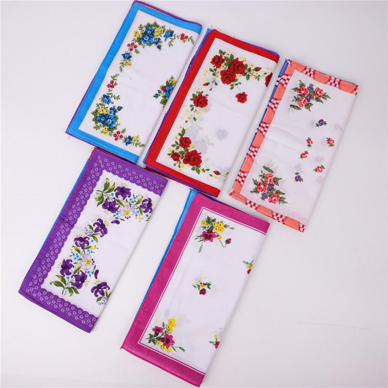 

3Pcs 28x28cm 100% Cotton Flower Printed Small Square Women Lady Personalized Wedding Handkerchiefs