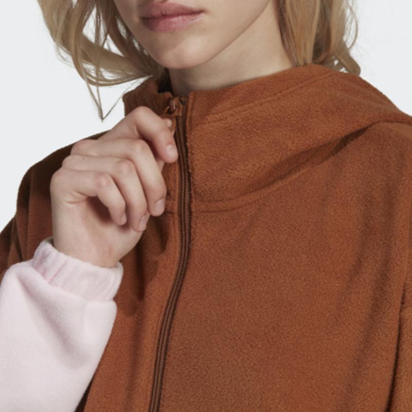 Adidas Originals Trefoil Hoodie American Vintage Color Block Half Zip Sports Sweatshirt Women Hoodies Brown HL0050