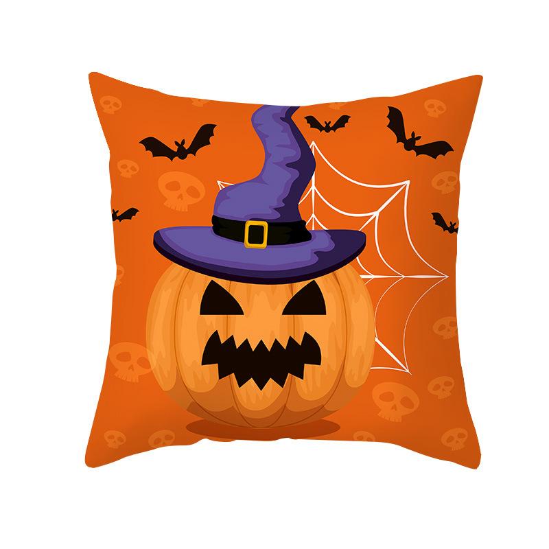 Home Cartoon Pumpkin Head Halloween Pillow Cover Peach Velvet Cushion Cover Office Sofa Cushion Cover