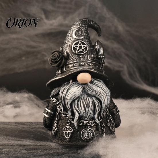 Exquisite Retro Gnome Sculpture Halloween Gothic Resin Figurine, Dark Faceless Wizard Doll for Hat with Stars Desk Shelf, Spooky Home Decor Ornament,