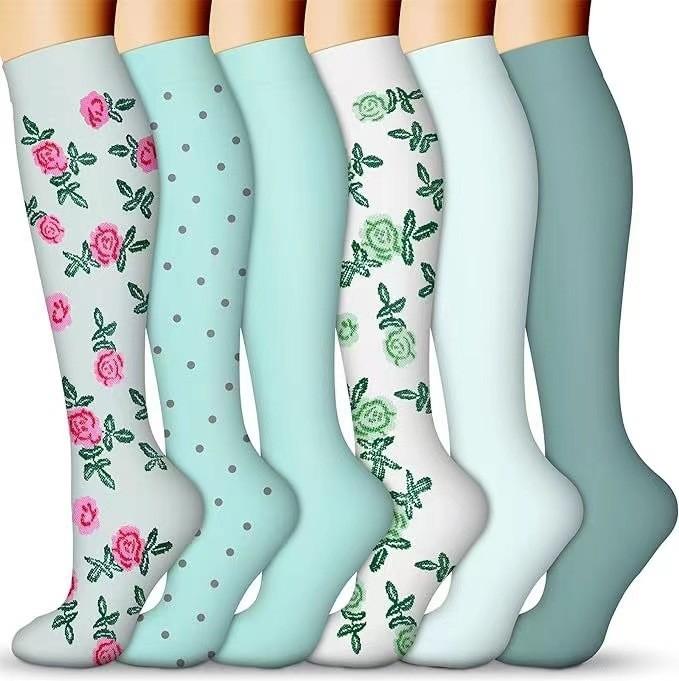 6 PAAR Kompressionssocken für Männer Frauen Laufen Krankenschwesternsocken Krankenschwestern Sport Damen Dame Damen Laufen Blumen Tier Frucht