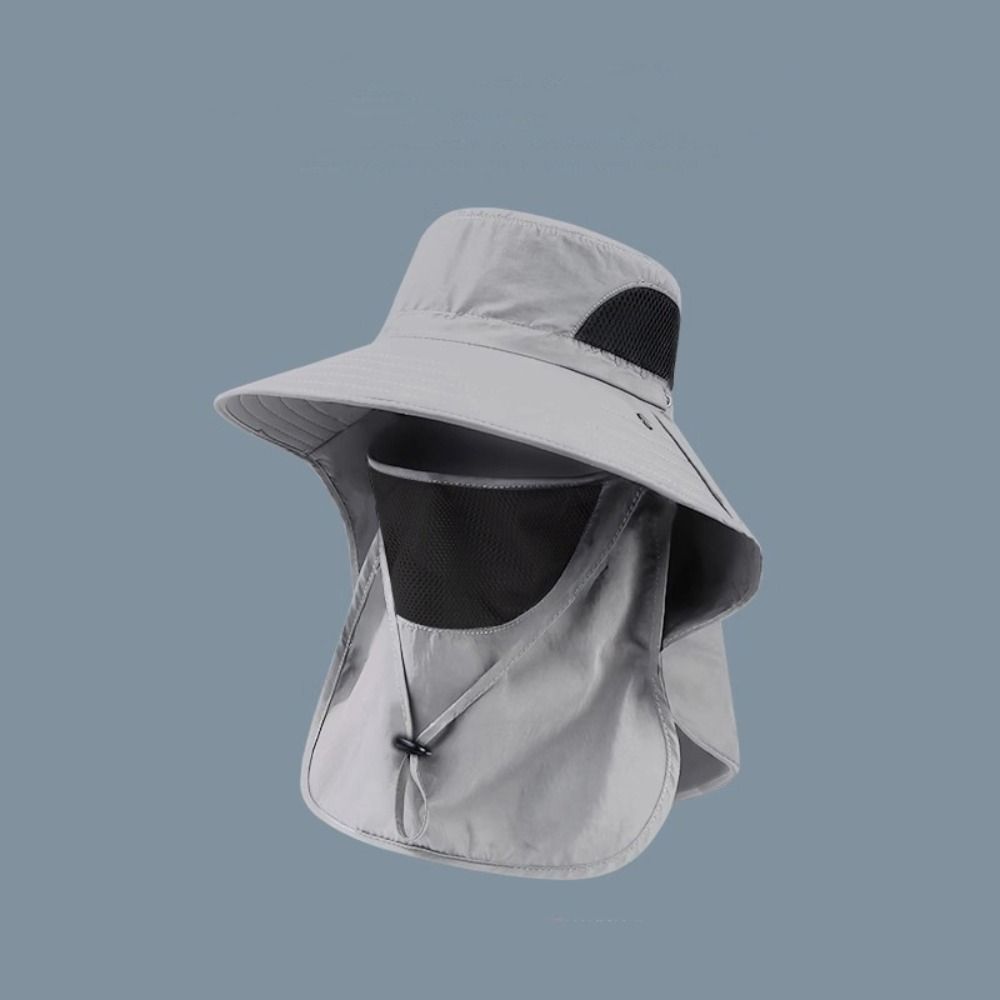 Quick-drying Drawstring Fisherman Hat with Neck Cover Hiking Hat Wide Brim Sun Hat  Mountaineering
