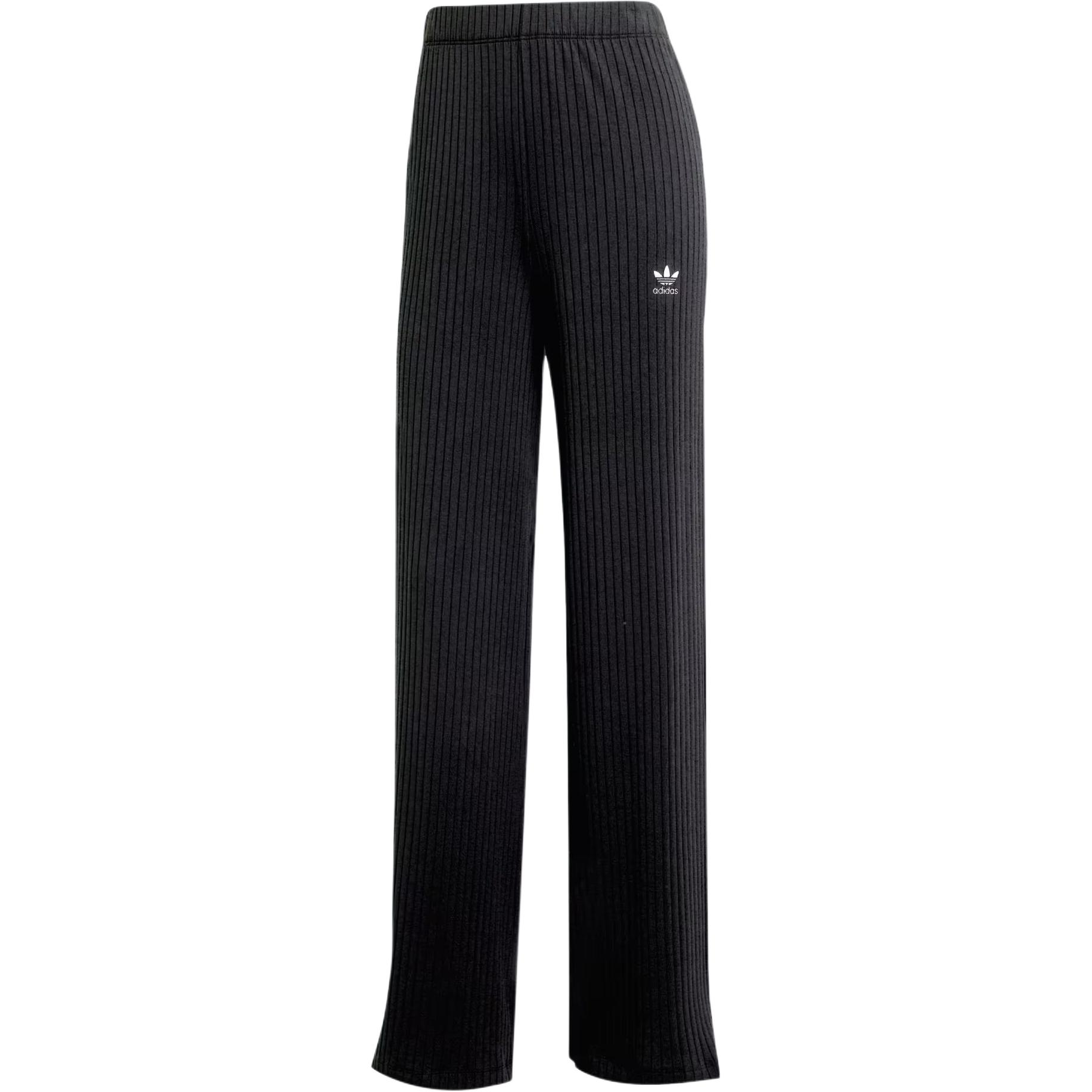 Adidas Originals Essential Soft Daily Wide Rib Casual Trousers Comfort Version Women Solid Black JD1499 S
