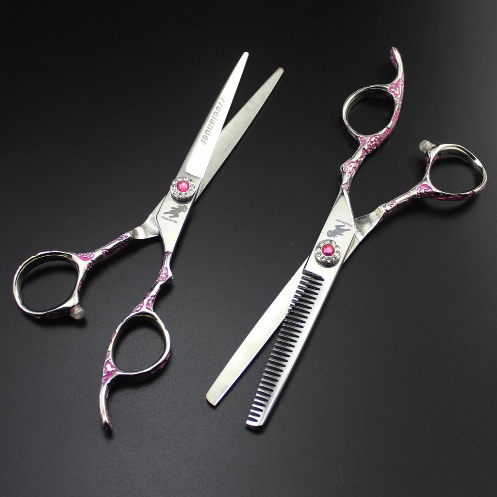 6.0 inch pink flower, plum blossom handle hair scissors, hair scissors, flat scissors, tooth scissors, thin scissors, special for hair salons