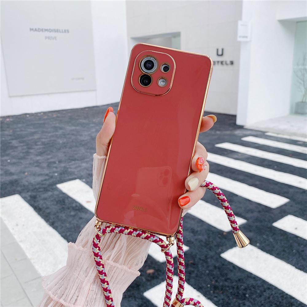

Plating Fashion Crossbody Lanyard Strap Necklace Soft Silicone Phone Case For OnePlus ACE 10Pro 9RT 9 8 8T Shockproof Back Cover OnePlus 9&Case & Strap