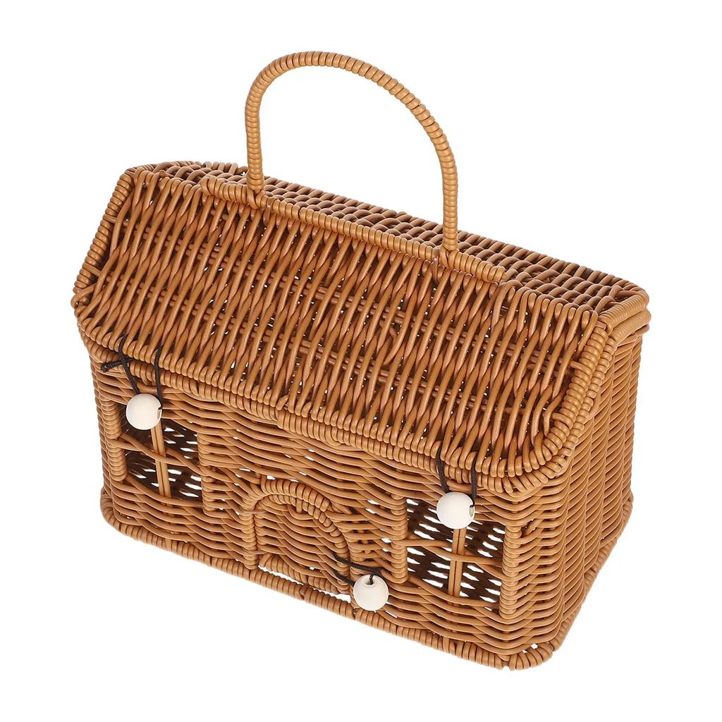Rattan Picnic Basket Large Capacity, Woven Storage for Wedding Favors Vegetables, Vintage Decorative Box with Lid