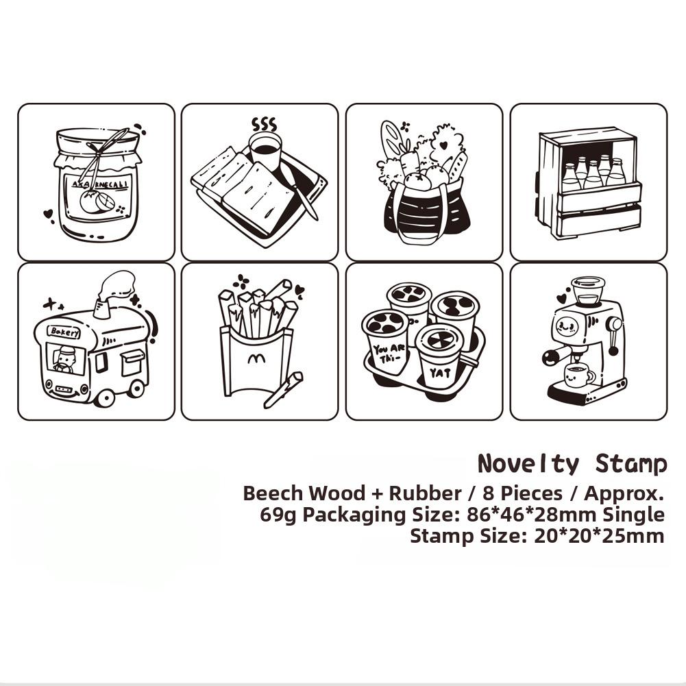 DIY Journaling Scrapbooking Diary Decoration 8Pcs/Set Wooden Stamp Seal Fresh Cute Pattern Seal Stamp Gift