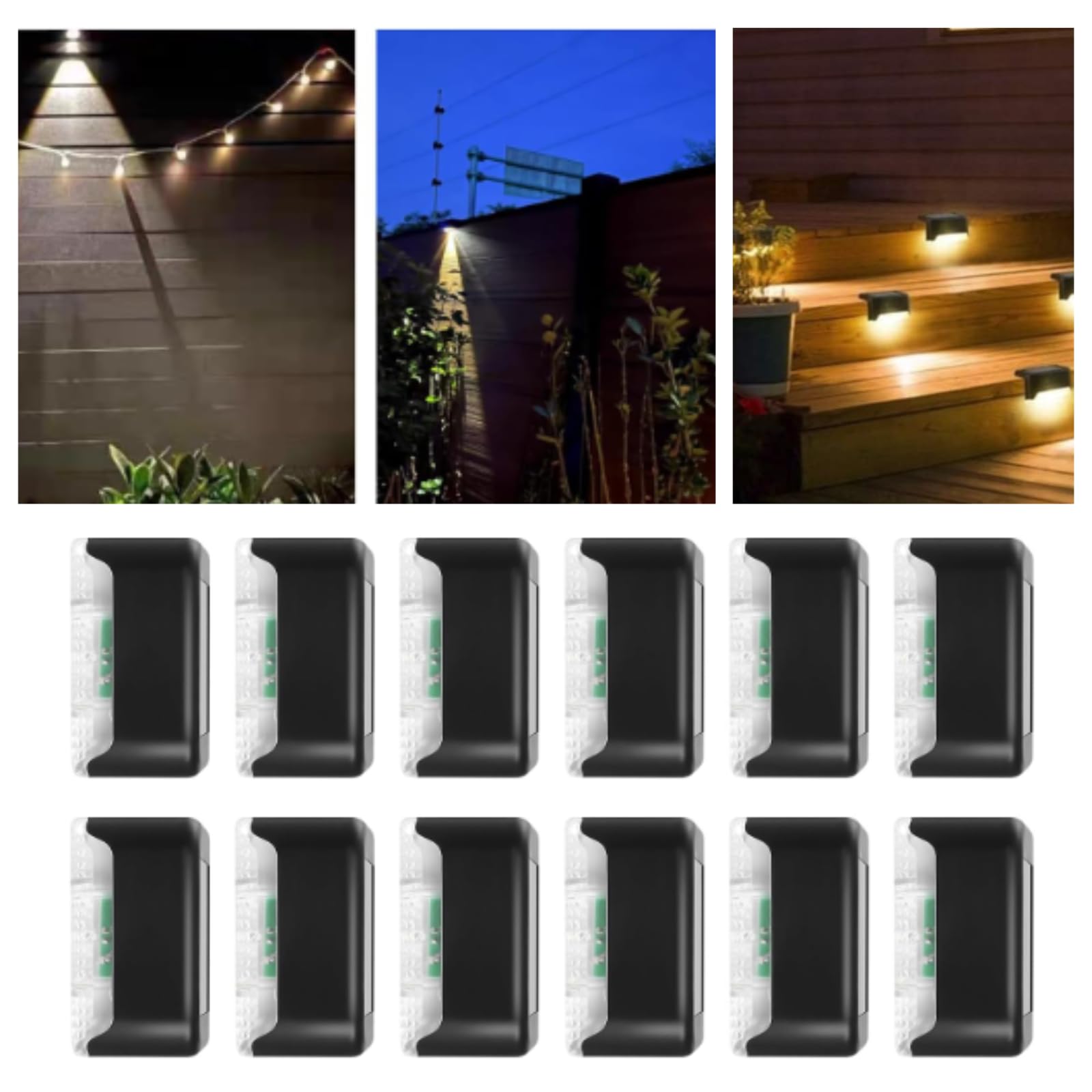 

ziyue 12-Pack Solar Stair Lights, Outdoor Waterproof LED Stair Lights, Automatic Turn-On, Warm White, Garden Lights, Deck Lights, Solar Powered, for