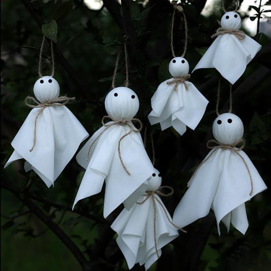 Halloween Ghost Hanging Decoration Small Flying Ghost Tree Ornament Rustic White Cloth Ghost for Haunted House Yard Tree Decor