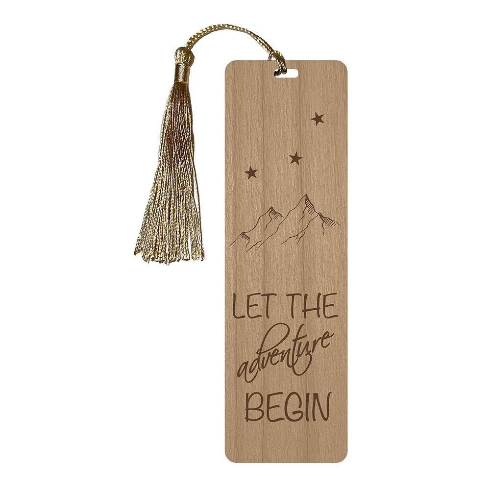 5Pcs Let the Adventure Begin Bookmark Engraved Maple Wood with Tassel Adventure Birthday Party Favor wedding Bridal Shower gift 5pcs 12x3cm