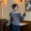 Fashion Elegant Off Shoulder Knitted Pullover Women Sweater Korean Style One-word Shoulder Casual Simple Tops Autumn Winter Loose Outer Top Clothing