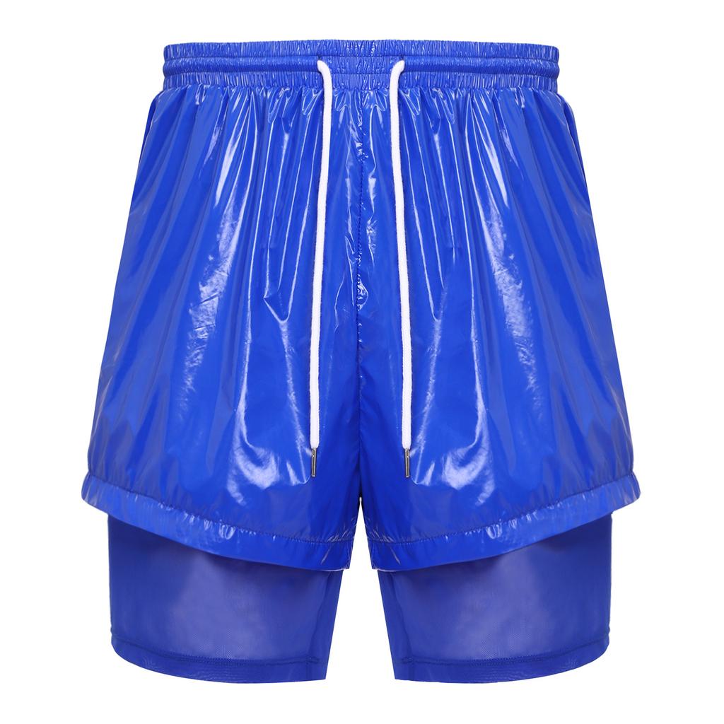 Herren Zweilagige Badeshorts Kordelzug Elastischer Bund Wasserdicht Fitness Schwimmen Sportshorts
