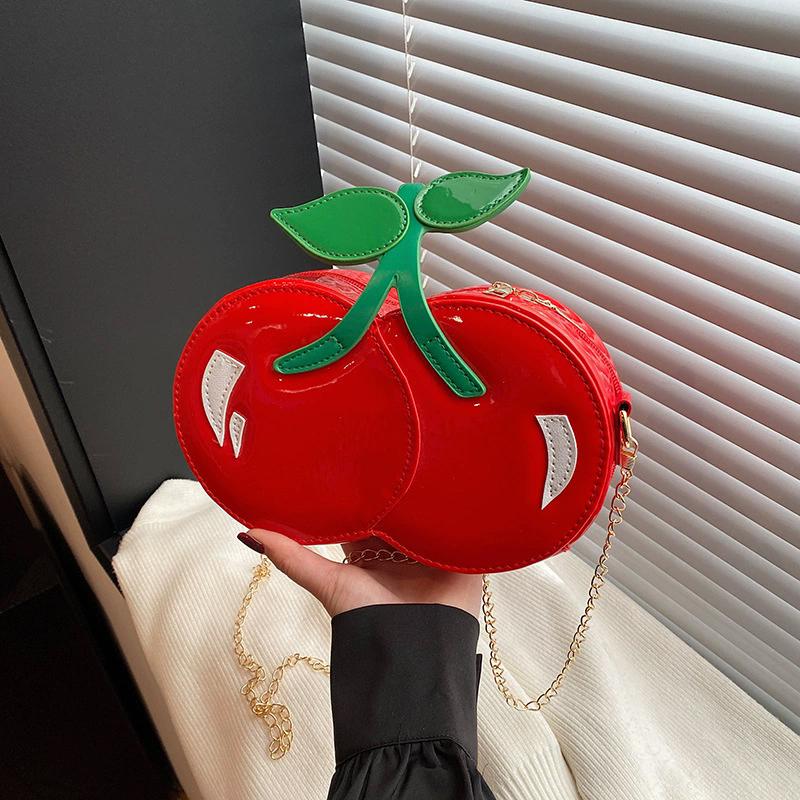 Women's Funny Cherry Shape Shoulder Crossbody Bag Cute Personalized Chain Design Small Purse and Handbag AVE