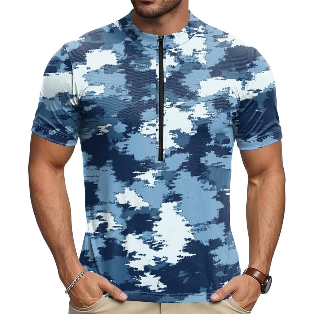 Men's Short Sleeve Cycling Jersey Breathable Quick Dry Zip Up Neck Lightweight Sports Top for Outdoor Activities