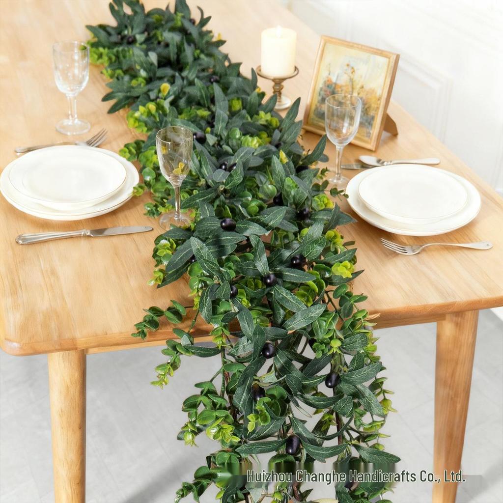 Simulated Green Olive & Eucalyptus Plant with Fruit Rattan Pine Cypress Vine for Wall Decoration.