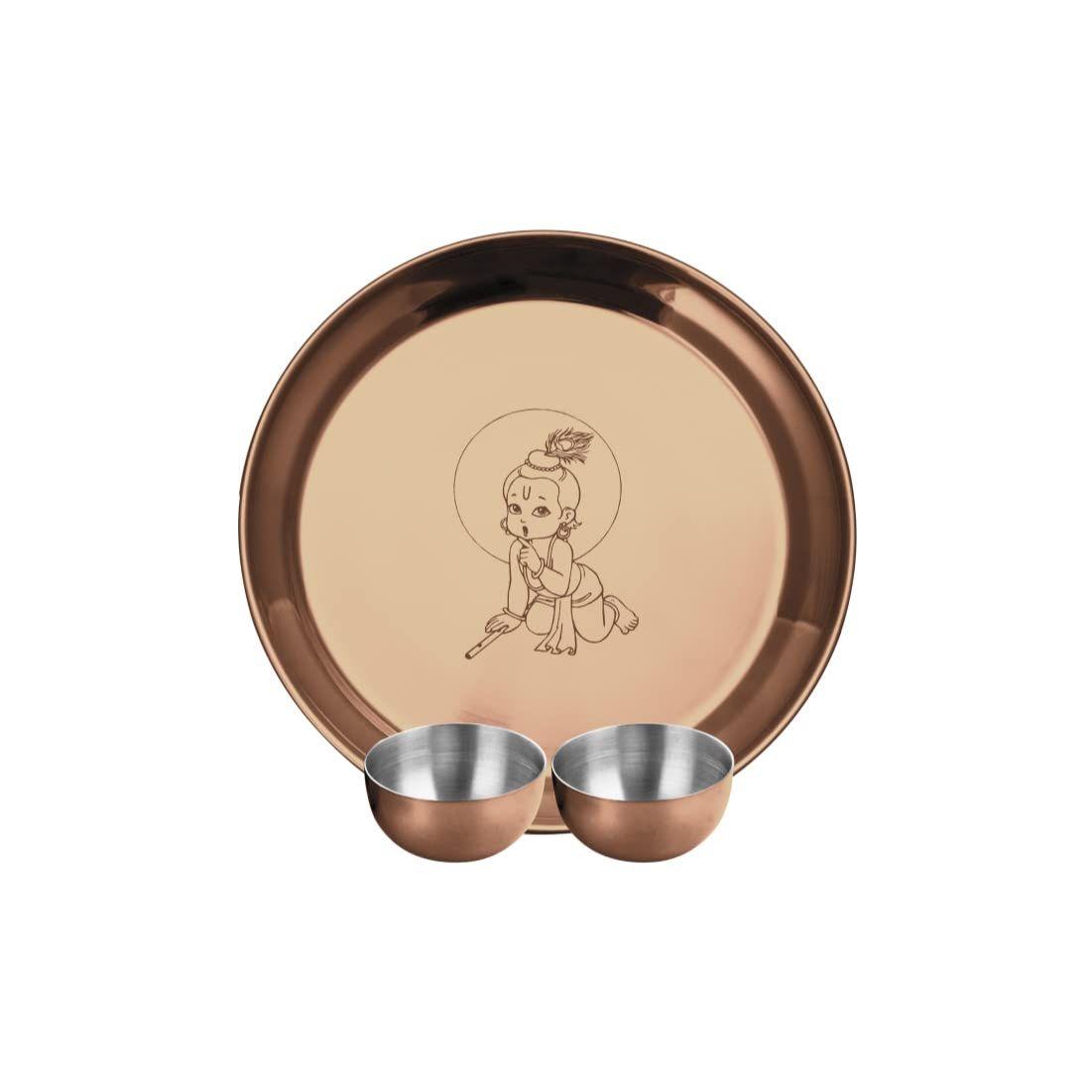 Shri & Sam Stainless Steel Pooja Thali Set with Rose Gold PVD Coating Kanha