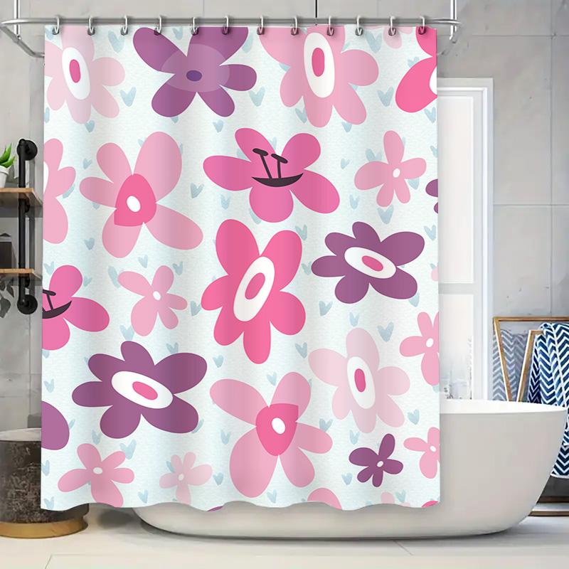 

Vibrant Floral Print Bath Shower Curtain Set For Home Decor Pink Purple White Blue Fabric Waterproof Window Sheer W60H190(CM)-1 Pcs