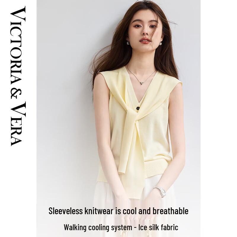 

VICTORIA&VERA Women s Detachable Shawl Sleeveless Ice Silk Knit Top M