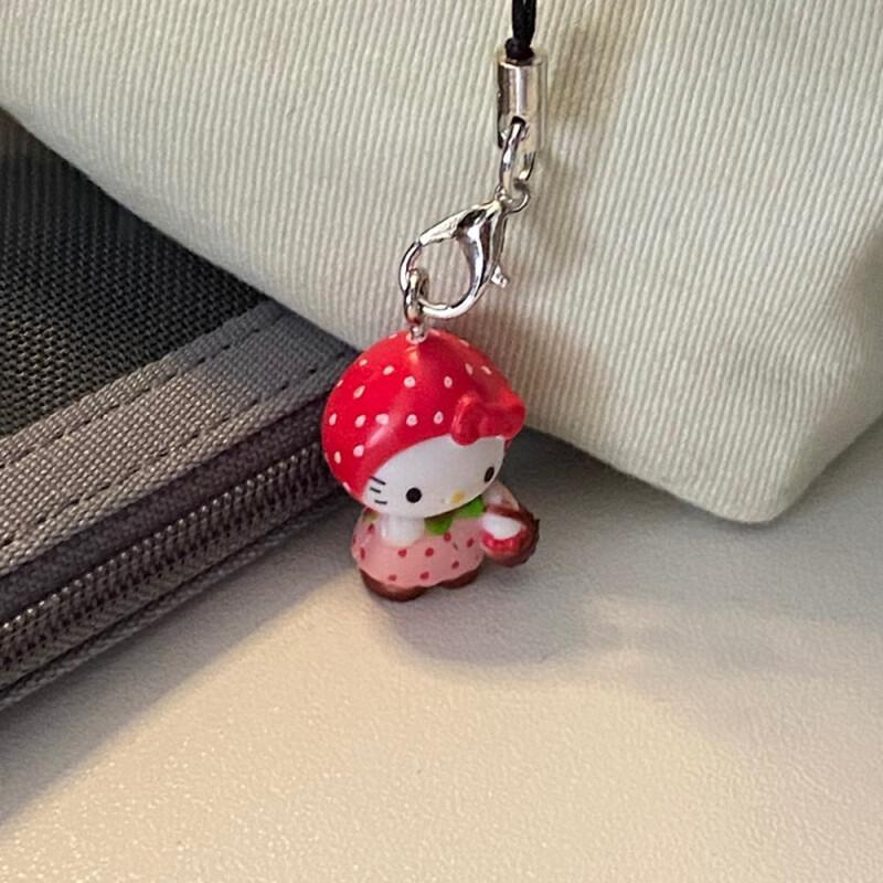 Sanrio Strawberry Hello Kitty Mobile Phone Pendant Cute Funny DIY Backpack Pendant Keychains Decoration Friend Birthday Gift