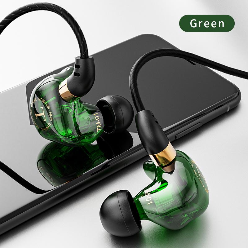 

TM-01 3,5 мм проводные наушники с микрофоном двойной драйвер HiFi наушники бас стерео гарнитура спорт фитнес музыка наушники для ПК MP3 зелёный