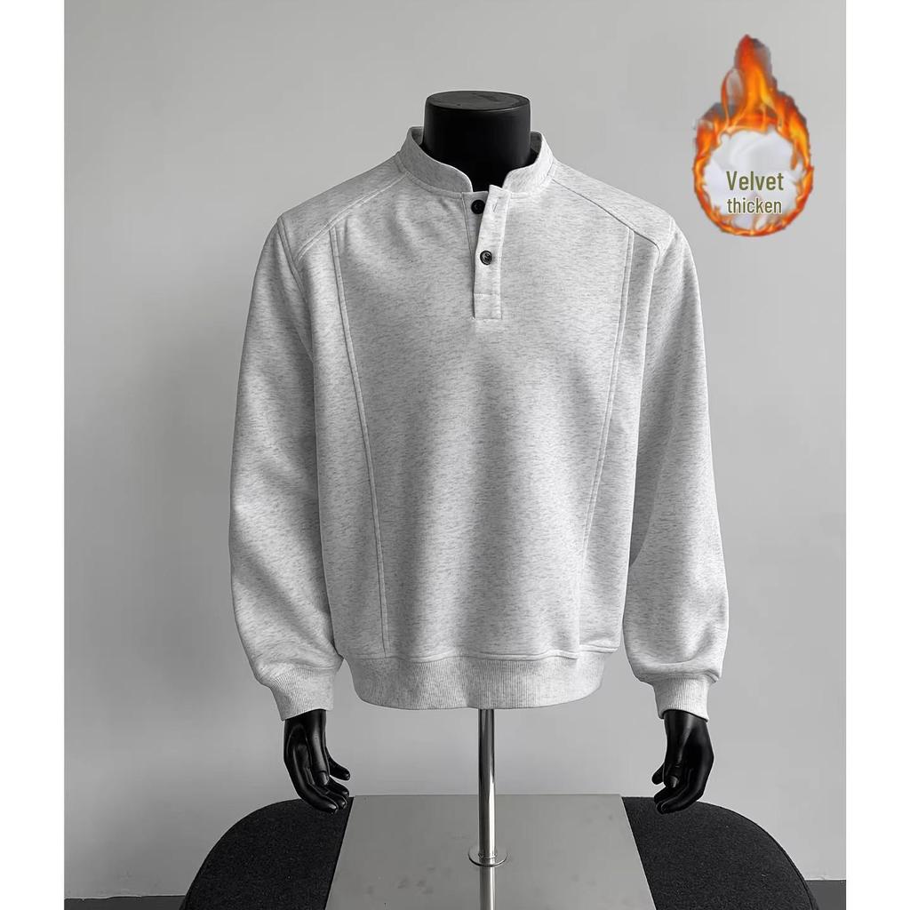 Henry Herren Halbhoher Kragen Sweatshirt: Herbst/Winter Trendiges Langarm-Oberteil, Amerikanischer Cleanfit, Ohne Kapuze.