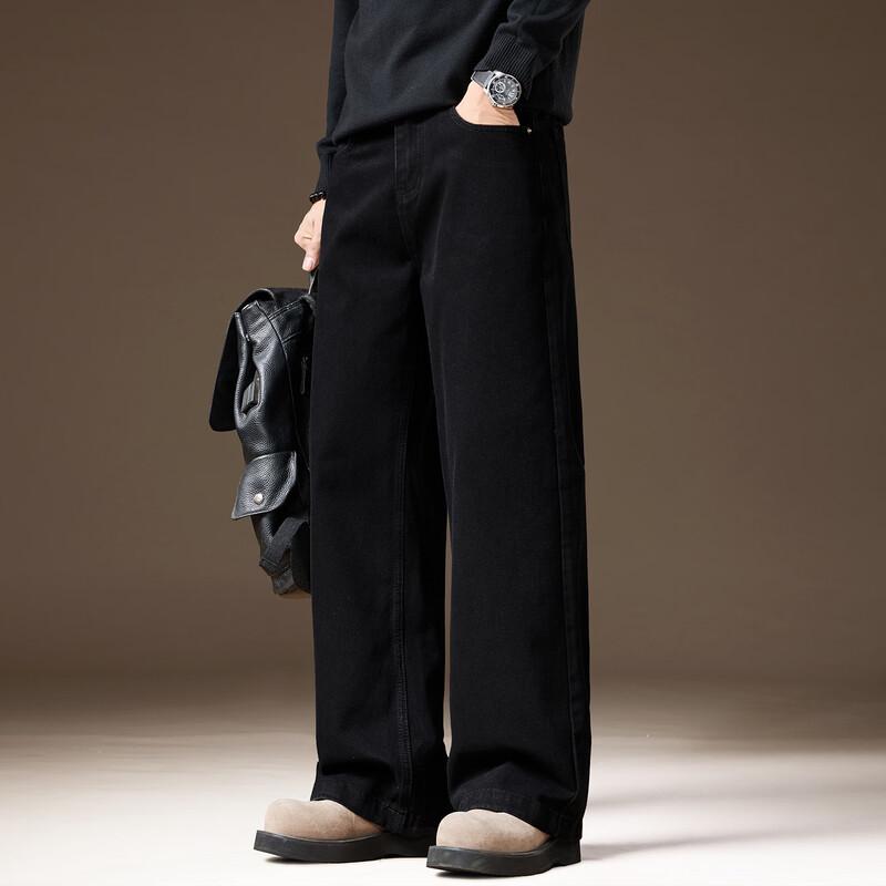 Men's American Casual Loose Fit Straight Leg Black Jeans