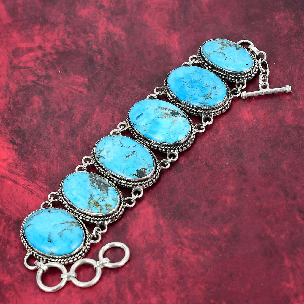 Blue Turquoise Bracelet, 925 Solid Sterling Silver Bracelet, Lovely Jewelry Wedding Gift, Handmade Gemstone Jewelry Gift For Love