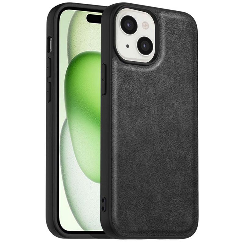 

For iPhone 15 Slim-Fit Shell PU Leather+TPU+PC Phone Cover Retro Phone Case Black