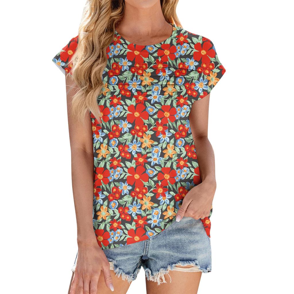 Women's Fashion Casual Basic Floral Textured Round Neck T-Shirt Vest Top