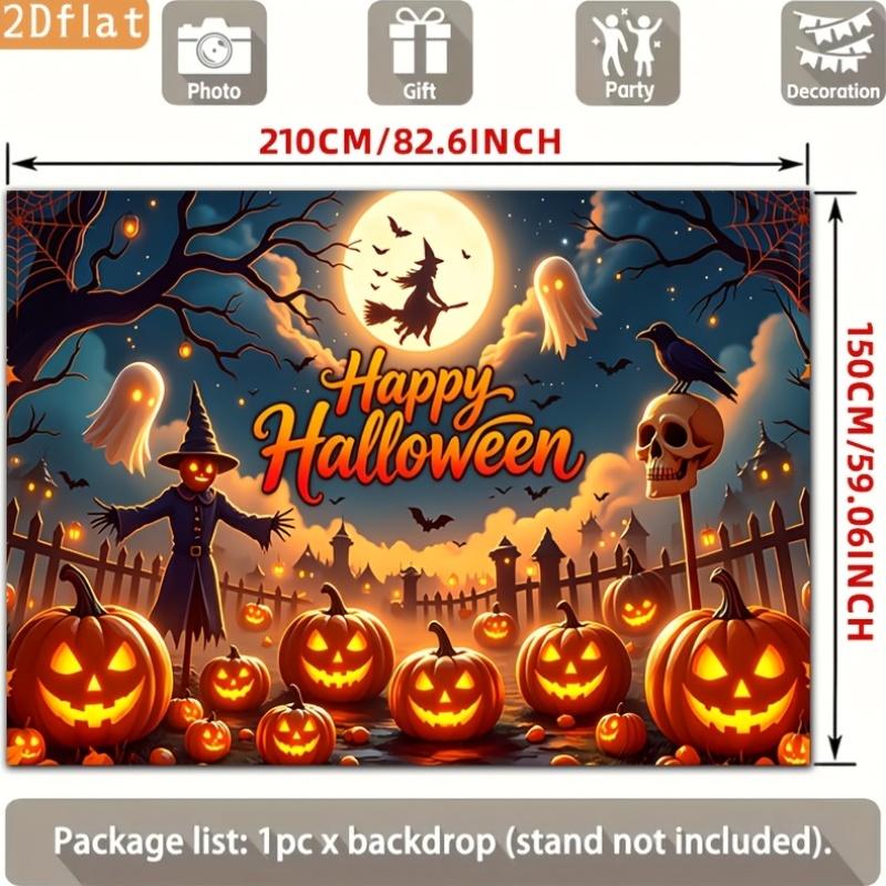 2D planar banner 1 piece of banner  Terrifying Farmer  Witch Ghost Pumpkin Halloween scene Background cloth