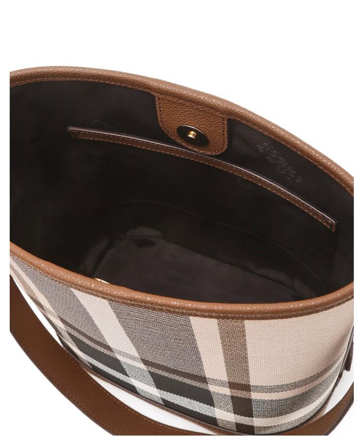 Daks Womens Accessories Tartan Check Light Brown Leather Bucket Shoulder Bag_Dcba6E714W2
