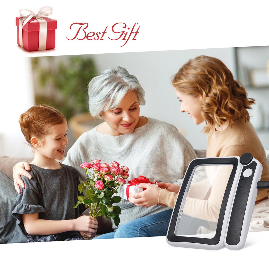 Handheld Magnifier 4X Magnifying Glass for Reading Full Book Page Newspaper Rectangular Magnifying Glass with Bright LED Lights 3   Brightnes