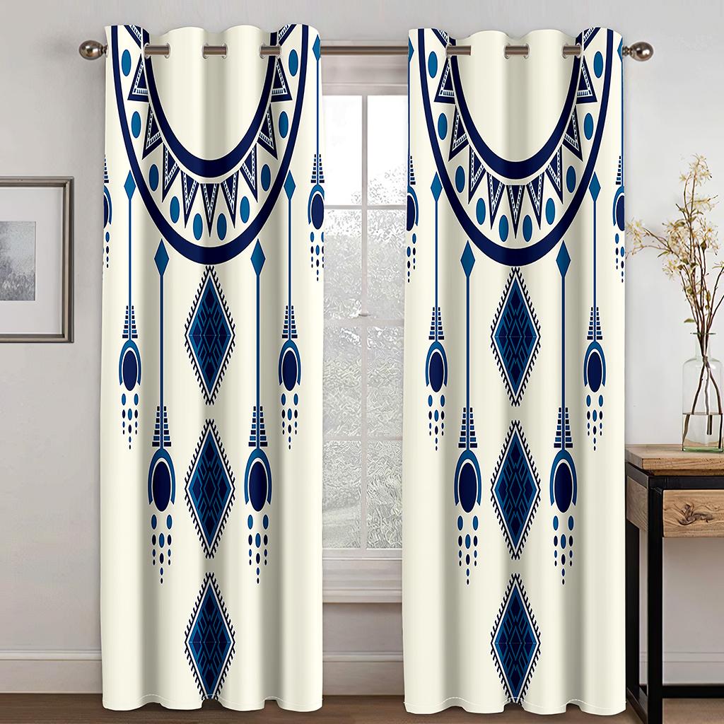 2 Stück Afrikanisches Muster Ethnisch Antik Vorhang Bunt Stammesgeschichte Druck Stangentaschenvorhänge Halbverdunkelungsvorhänge Für Schlafzimmer