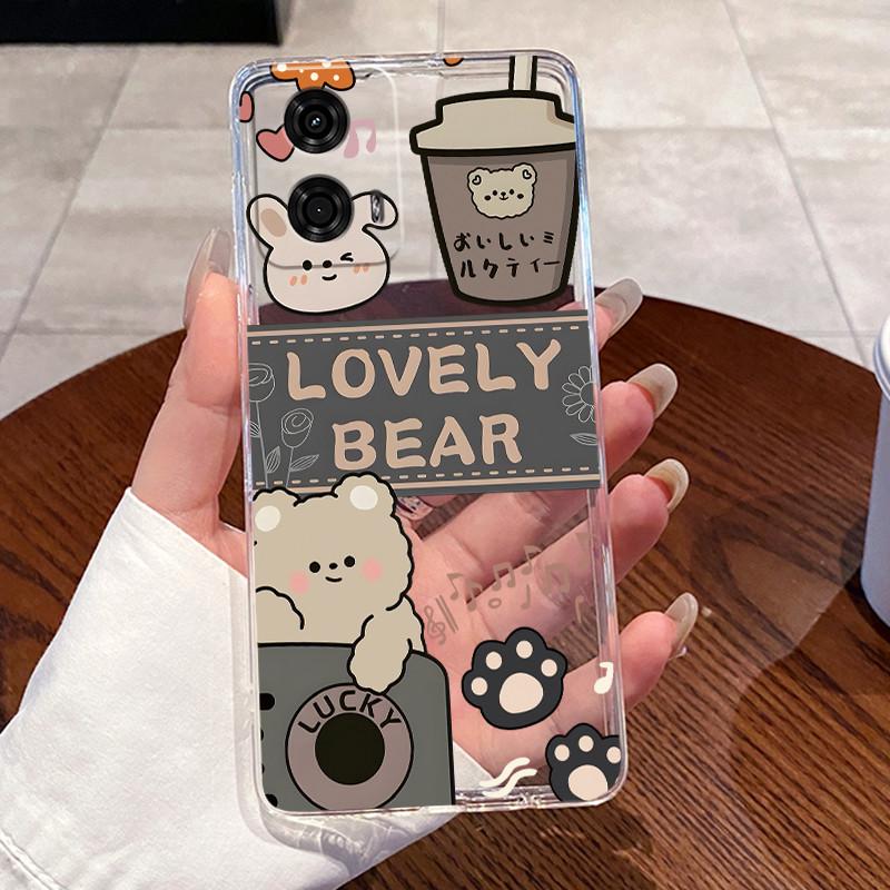 Jelly Casing For Motorola Moto G24 / Moto G24 Power Clear Silicone Soft TPU Back Cover Cute Cat Rabbit Heart Protective Case