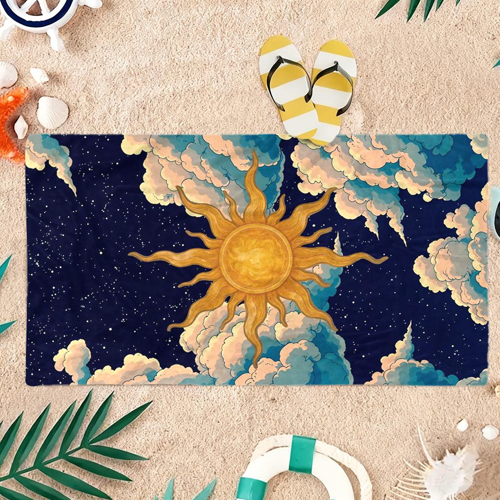 1pc The Sun Beach Towel Retro Design Large Quick-drying Towel Suitable for Beach Yoga Pool Gym Towel Summer Gift for Friends