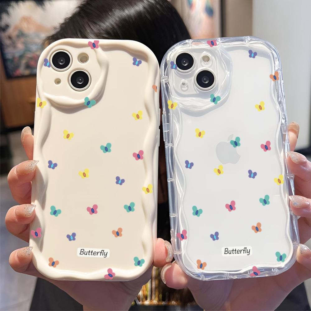 Summer New Ins Wind Color Butterfly Mobile Phone Case Apple 16Pro Wavy Silicone Soft Case iPhone12pm
