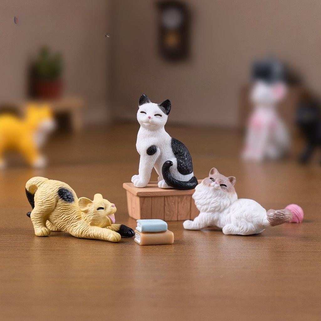 6pcs Miniature Cat Statue Set Cute PVC Simulated Kittens Ideal for Car Decoration, Desktop Display Feline Decorations