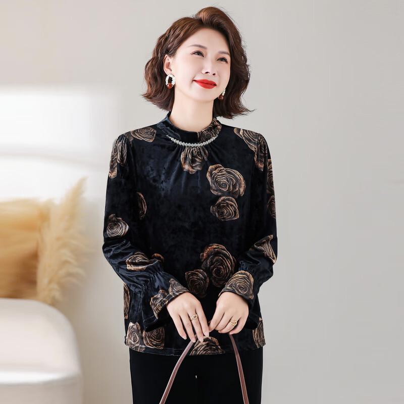 YUZHAOLIN 2026 Autumn New Chinese Style Velvet Mom's Long Sleeve Top