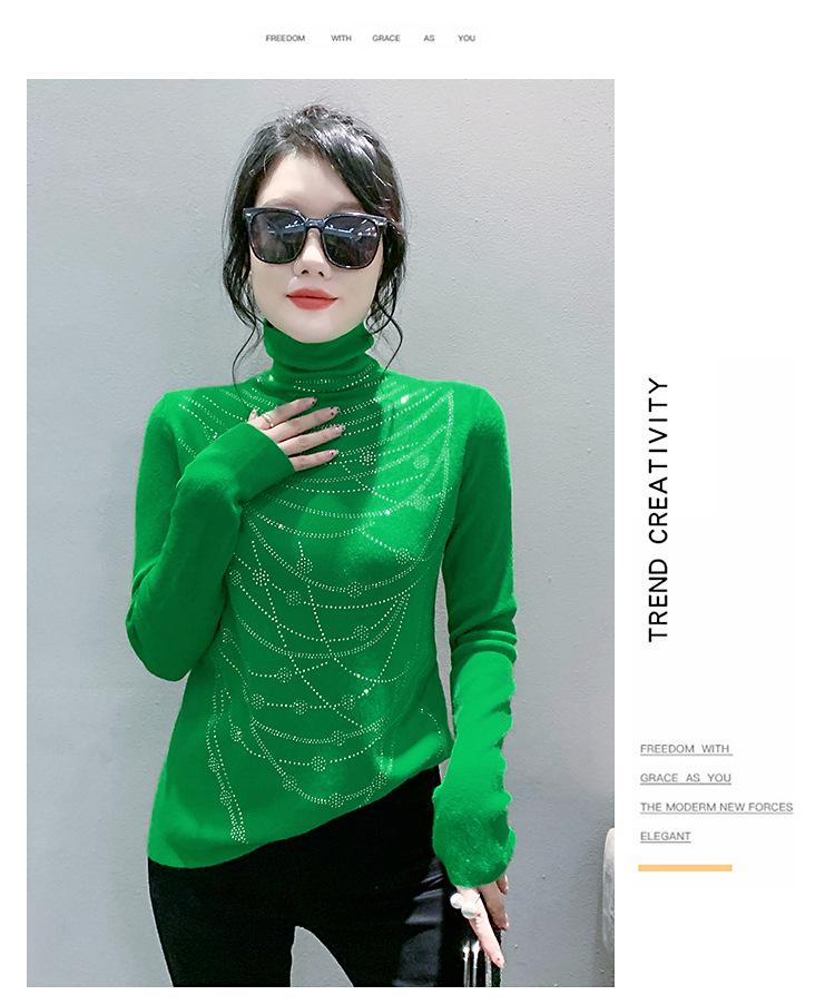 Damski dopasowany sweter z dzianiny z golfem i hot-dżetami na jesień/zimę 2024