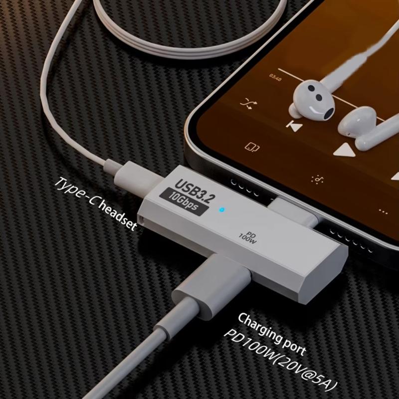 2 in 1 USB C Adapter 90 Grad USB C Stecker auf Doppelbuchse Adapter USB C 3.2 Verlängerungsadapter 100W Typ C Gerät