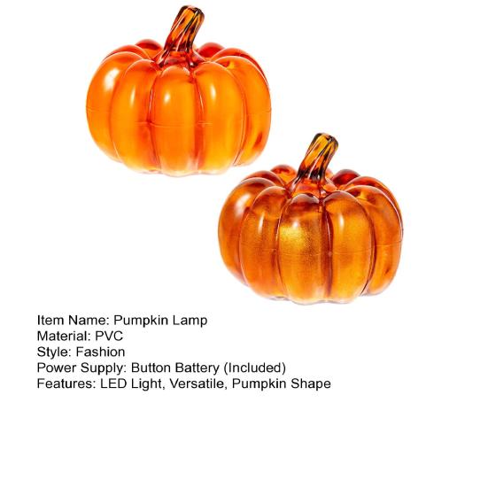 2Pcs LED Glass Pumpkin Set Starry Night Design Halloween Thanksgiving Decor Lighted Lantern Indoor Fall Decoration