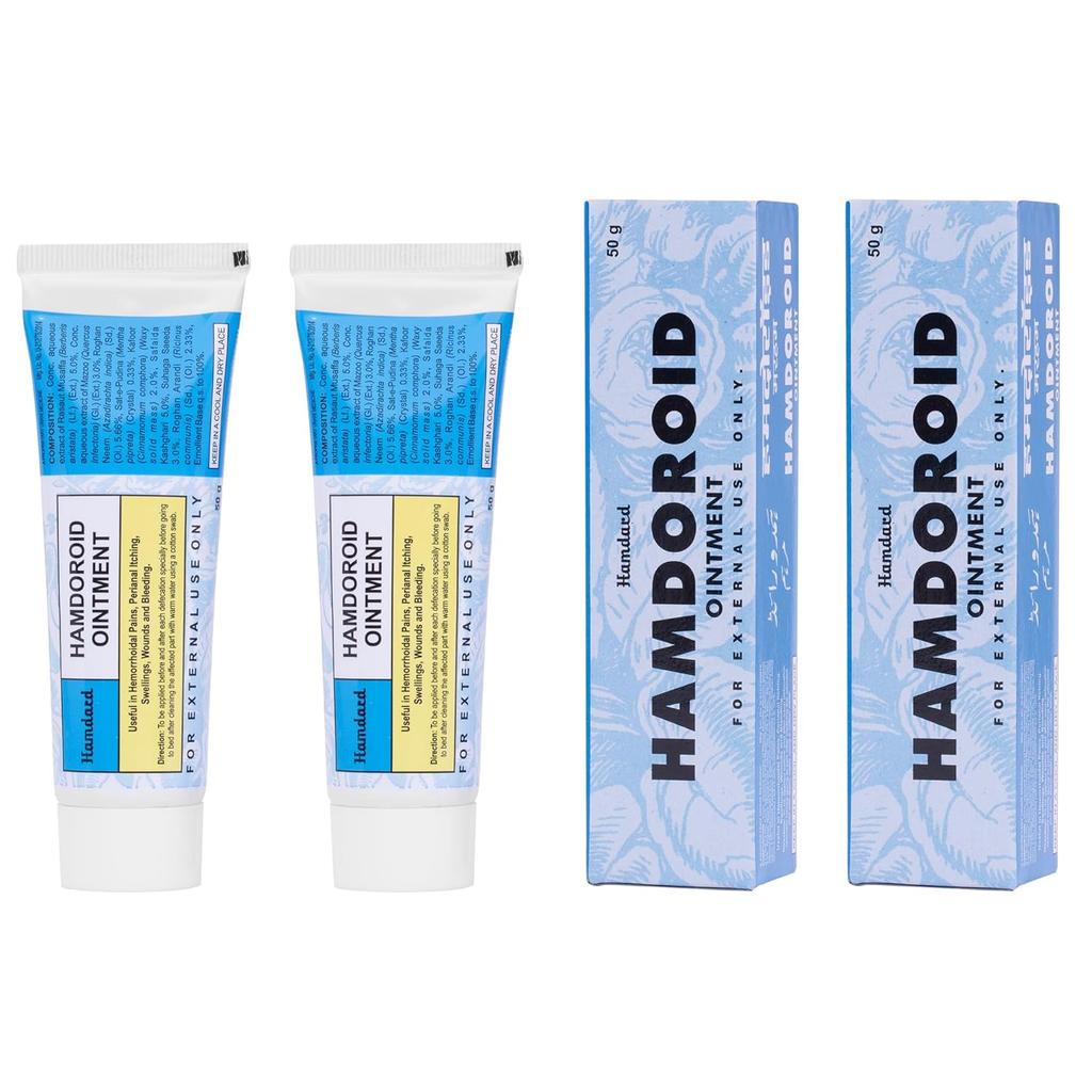 Hamdard Hamdoroid Ointment 50 Gm Pack of 2 Natural Herbal Relief for Hemorrhoids Pain and Swelling