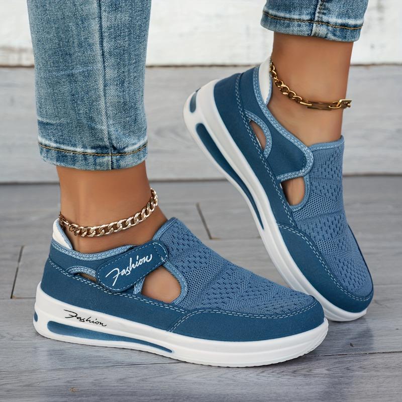 Nuove Scarpe Singole Casual di Taglia Grande per Donna in Primavera ed Estate, Caratterizzate da Suola Piatta, Tessuto Intrecciato Traspirante, Velcro, Rete Casual
