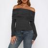 Solid Color Long Sleeve Off-shoulder Vest T-shirt Women's 2025 Autumn Winter