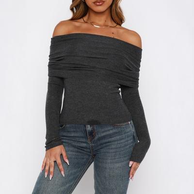 Solid Color Long Sleeve Off-shoulder Vest T-shirt Women's 2025 Autumn Winter